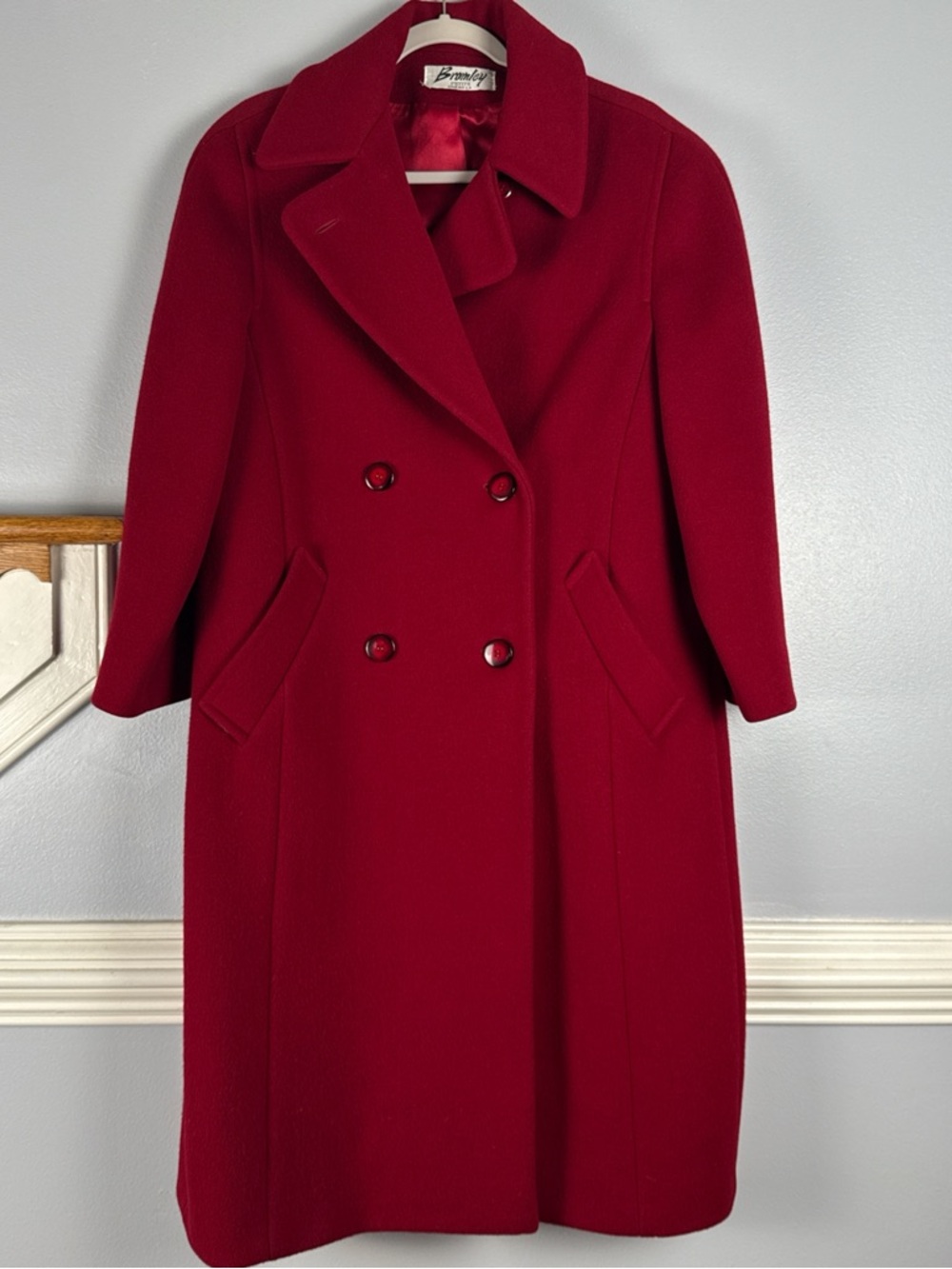 Bernadette Red Double-Breasted Wool Pea Coat